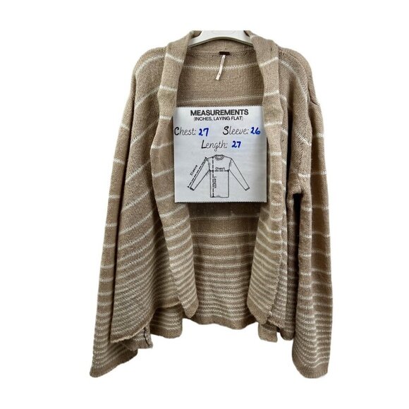 Free People Women's Striped Cardigan Sweater Beige/White Button Front Wool Blend - Picture 6 of 6